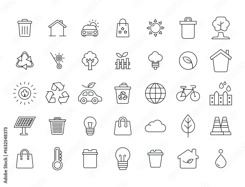 Fototapeta premium Eco Friendly Living Thin Outline Icon Set 