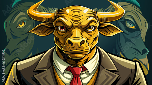 Man in a Suit Wearing a Golden Bull Mask Close-Up