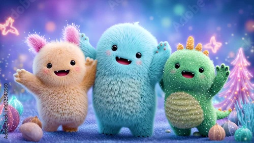 Adorable Fluffy Creatures Celebrating Together in a Magical Fantasy World