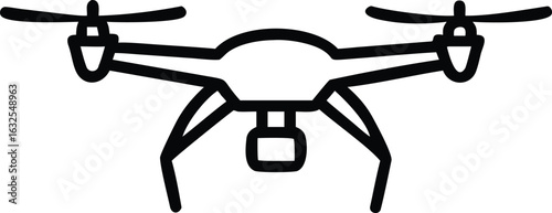 A black line art icon shows a drone hovering on a white background