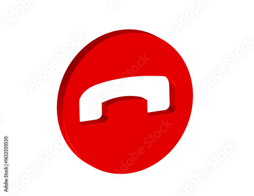 Simple 3D illustration of an end call icon. Transparent background, PNG format.