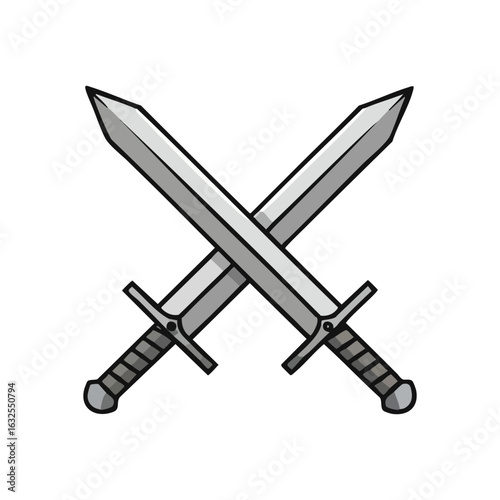 (Crossed Swords Icon. Iconic design of two silver blades intersecting, depicting concepts like struggle, valor, and defense. Ideal for historical, fantasy, or gaming designs.)