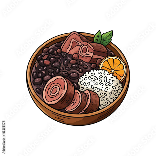 (Brazilian Feijoada Hearty Stew Bowl. Delicious South American black beans and pork dish. This authentic meal symbolizes comfort, heritage, and rich culinary tradition.)