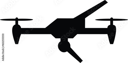 Isolated black drone icon shows technological advancement with its rotor and camera on white background