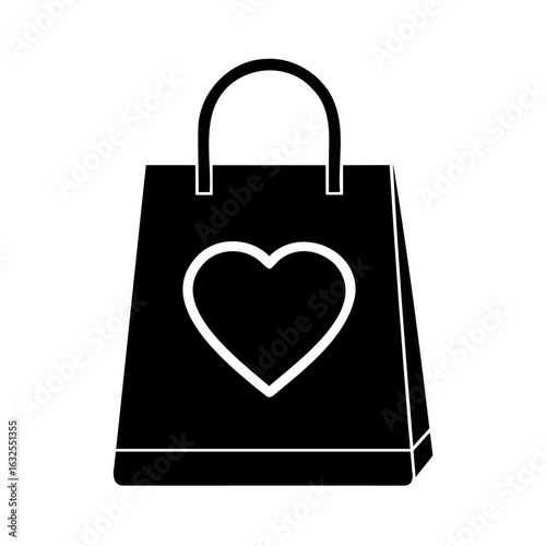 Shopping bag with a heart symbol representing love and care for purchases