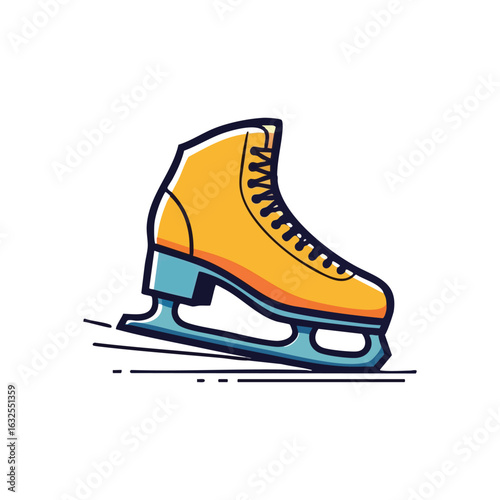 (Vibrant Ice Skate Illustration. Stylized graphic of an ice boot, featuring bright hues of amber and azure. Perfect for winter activities, cold season enjoyment, and athletic recreation.)