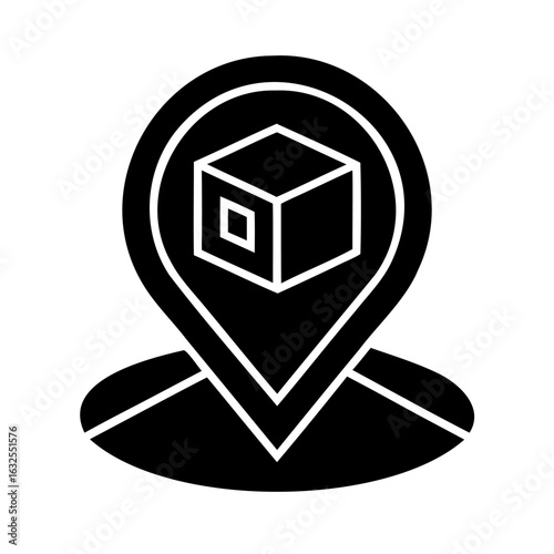 Package location marker with a simple cube icon inside