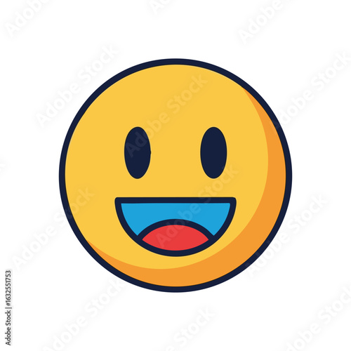 (Happy Face Icon. Vibrant yellow grinning emblem conveying delight and positive emotions. A joyful illustration perfect for communicating cheerful feelings and good humor digitally.)