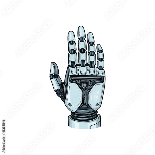 (Futuristic Robotic Hand Illustration. An intricate drawing of an artificial limb, showcasing advanced mechanics. It represents innovation, artificial intelligence, and the future of human.)