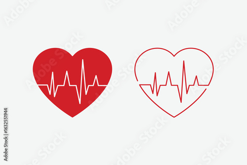 pulse of the heart.  White and red.  A vector rhythm with just one heart line is called heartbeat lone.