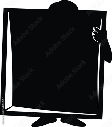 black silhouette a person hiding behind screen on .eps