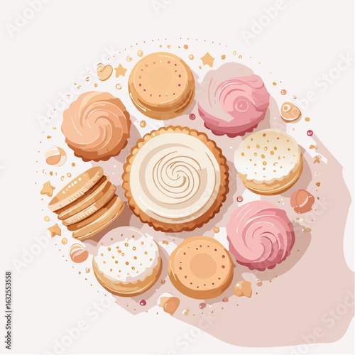 Pastel Colored Cookies and Biscuits Flatlay