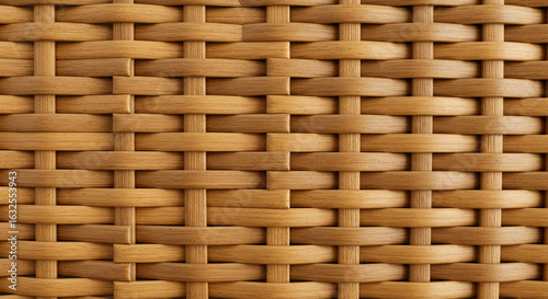 Close up view of a woven rattan pattern with horizontal and vertical interlaced strips