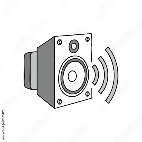 (Audio Speaker Emitting Sound Waves. This sleek illustration showcases an acoustic device producing powerful sonic vibrations, symbolizing broadcasting, music, and communication.)