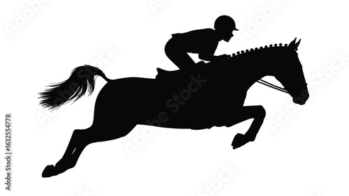 Silhouette of a horse and rider jumping over an obstacle