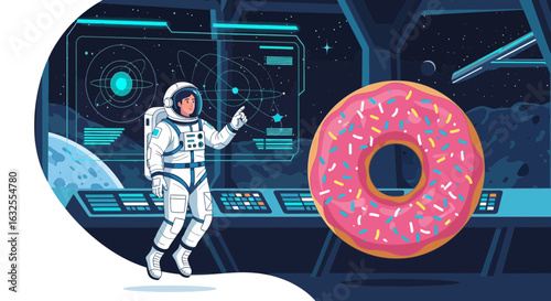Astronaut Planning Donut Run In Space Station Control Room