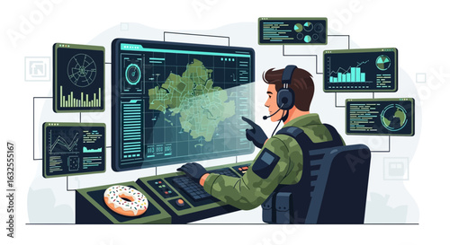 Man Monitors Global Data Feeds At Command Center