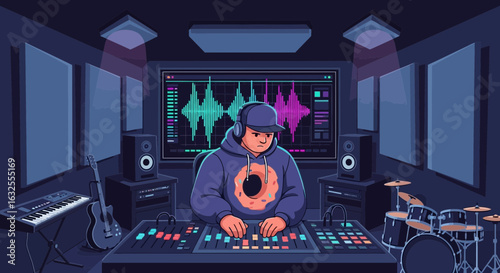 Producer Composing Music With Sound Mixer In Recording Studio