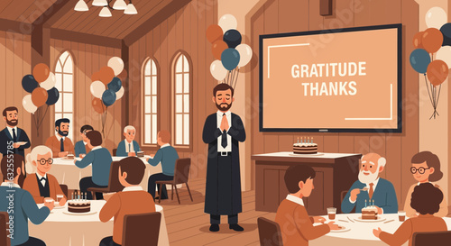 Joyful Anniversary Celebration With Gratitude And Thanks Gathering Scene