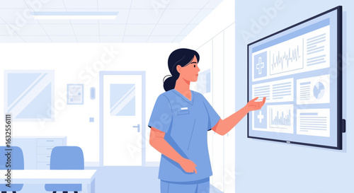 Female Healthcare Professional Examining Patient Data On Digital Screen