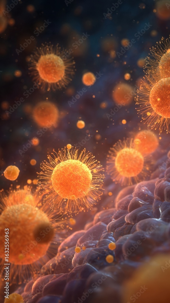 Fototapeta premium sequence showing immune cells activated by pollen causing inflammatory reactions in l tissues.