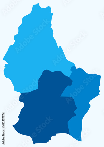 Map of Luxembourg with regions. Just a simple country border map with region division. Light blue color palette. Plain Luxembourg shape with administrative division. Vector illustration.