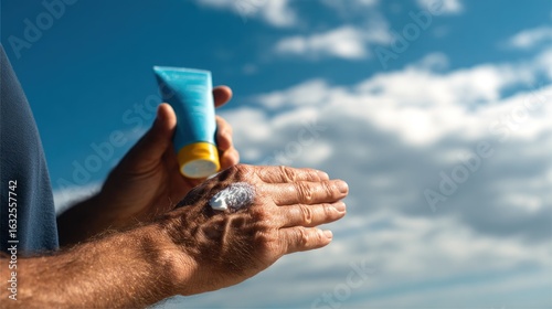 Applying sunscreen outdoors