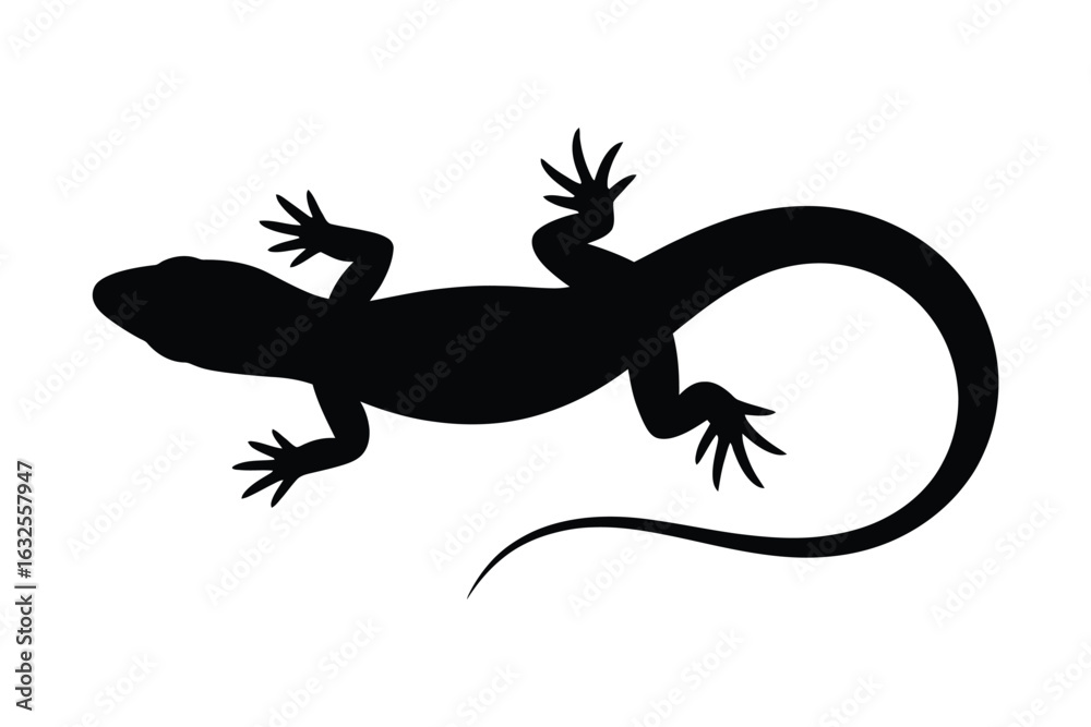Naklejka premium Black silhouette of a lizard with a curled tail
