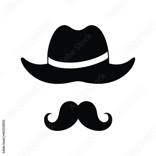 silhouette  hat and  mustache on white background