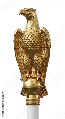 Golden eagle finial atop a white pole.