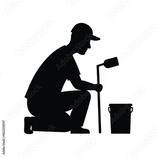 silhouette of a painter doing repair work