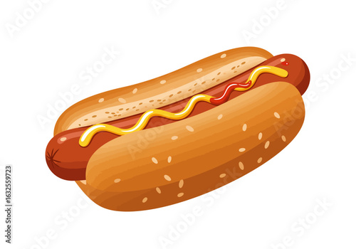Classic Hot Dog with Mustard and Ketchup.