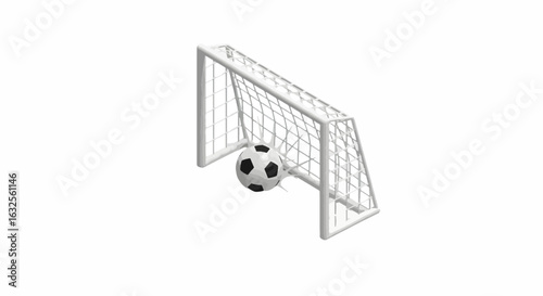 Dynamic soccer goal with a ball hitting the net, perfect for sports-themed designs or victory celebrations, ideal for game highlights and athletic achievements visuals