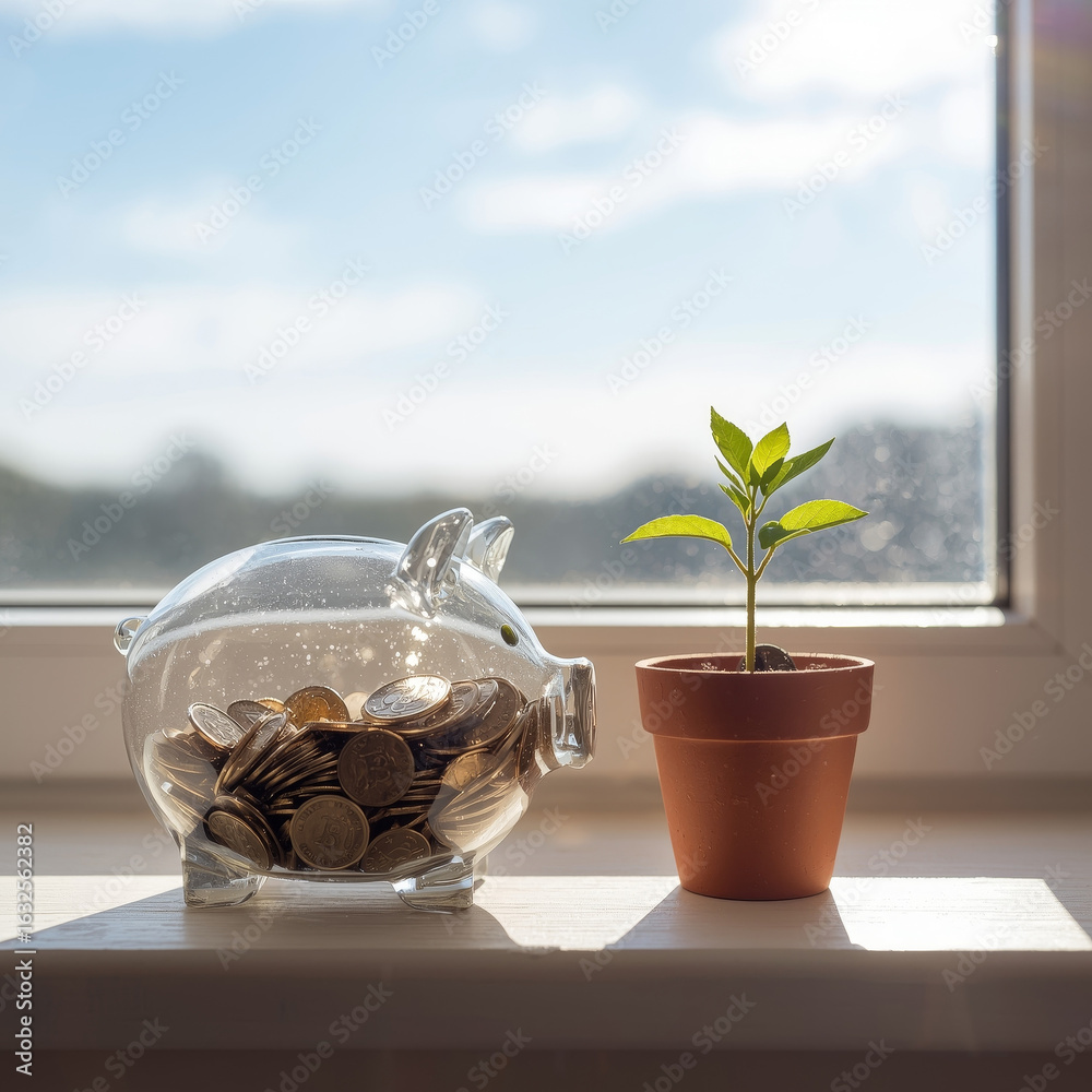 custom made wallpaper toronto digitalPiggy bank and Plant. Saving Money in a Piggy Bank for Future Investment Growth