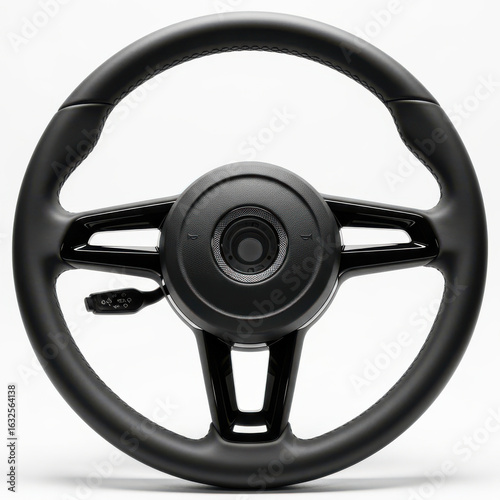 Modern car steering wheel isolated on white background