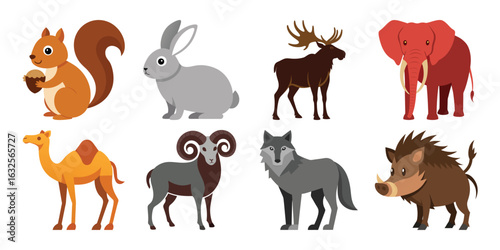 Set of wild animals cartoon illustration isolated on white background