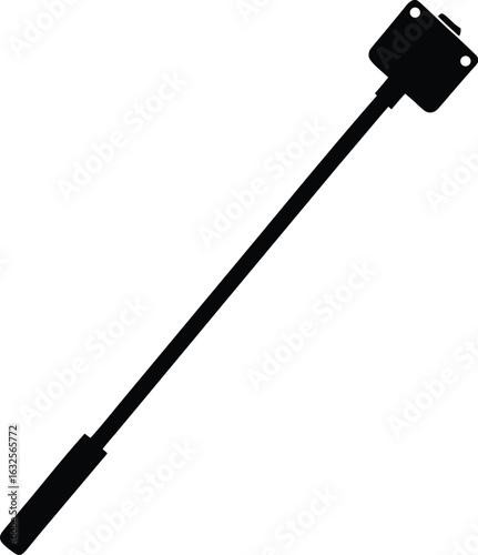 black silhouette a selfie stick on white backgroun.eps