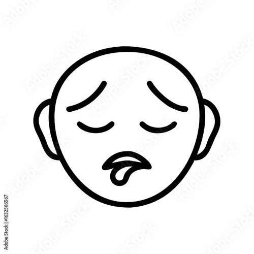 Outline icon of an exhausted and unwell face with closed eyes and droopy expression.