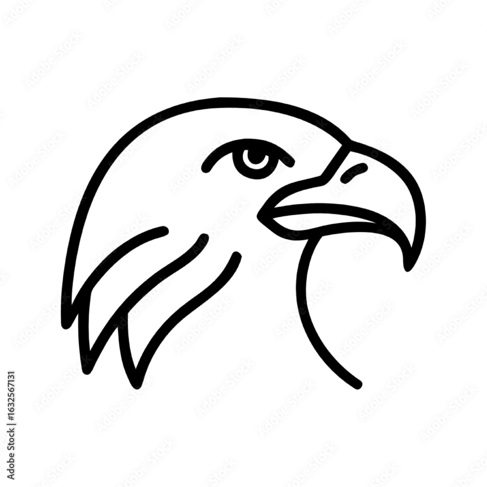 Naklejka premium Simple eagle head line art icon. A minimalist vector graphic of a bird of prey profile.