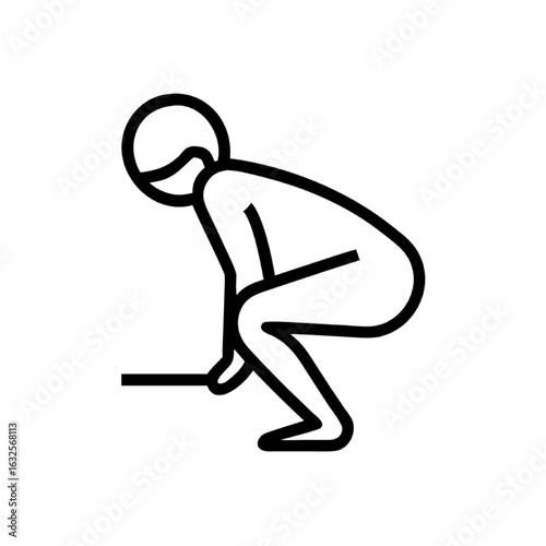 Vector icon of a person in a squat position. Ergonomic posture for safe lifting and exercise.