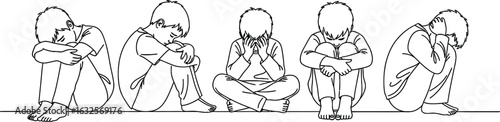 Sad boys illustration line art mental health awareness design