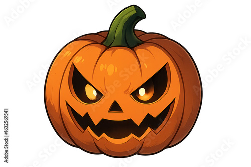 A lit halloween pumpkin, isolated against a transparent background