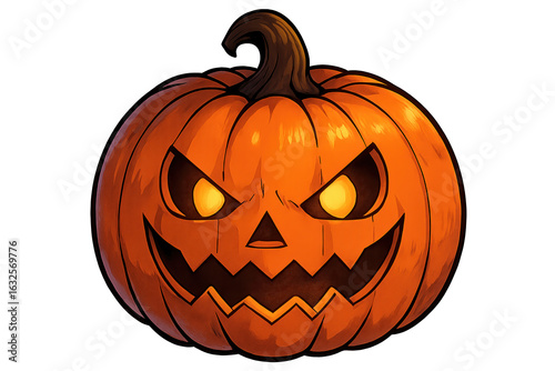 A lit halloween pumpkin, isolated against a transparent background