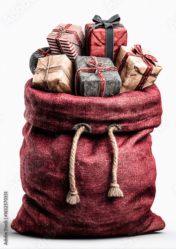 Santa's bag with gifts on a white background.
