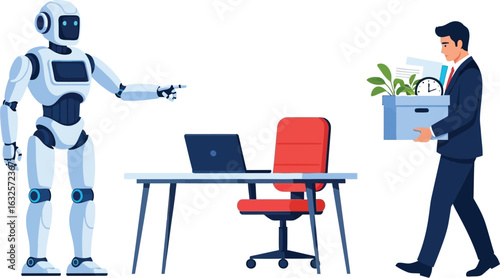Robot replacing human worker automation and job displacement