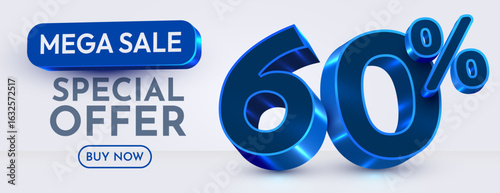 60 percent Off. Discount creative composition. Mega Sale. Vector illustration.