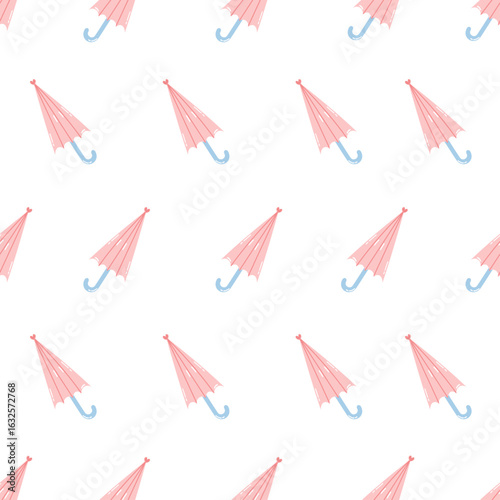 Seamless Pixelated Pink Umbrella Pattern