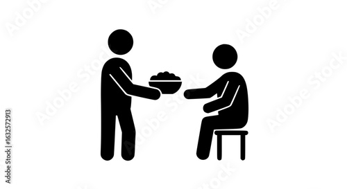 A person offers a plate of food black and white