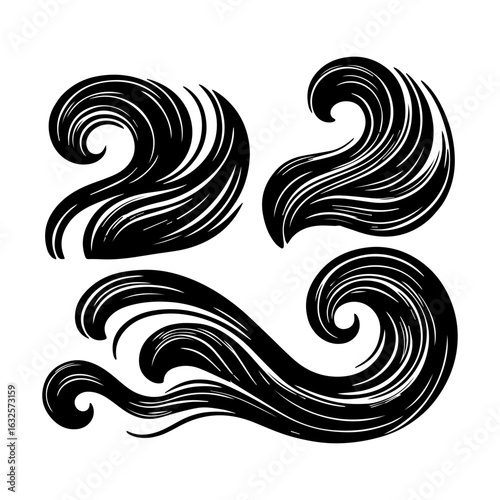 Black Ink Swirl Wave Icon  Stylized Ocean Motif