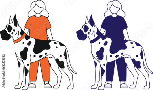 Great dane dog owner vector illustration pet animal friend